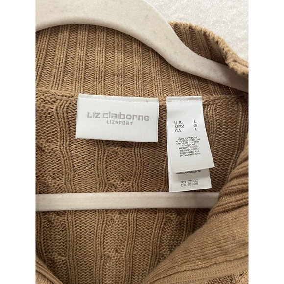 Liz Claiborne Sweater Womens Large tan- brown Zip Up Cardigan Liz Sport Cotton - Picture 3 of 12